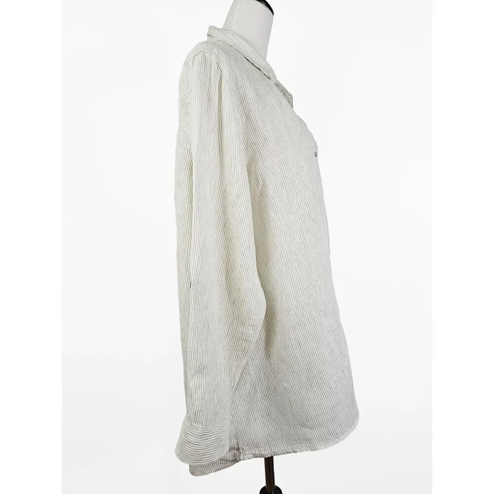 Tahari 2XL Linen White Olive Lagenlook Button Down - Picture 6 of 7